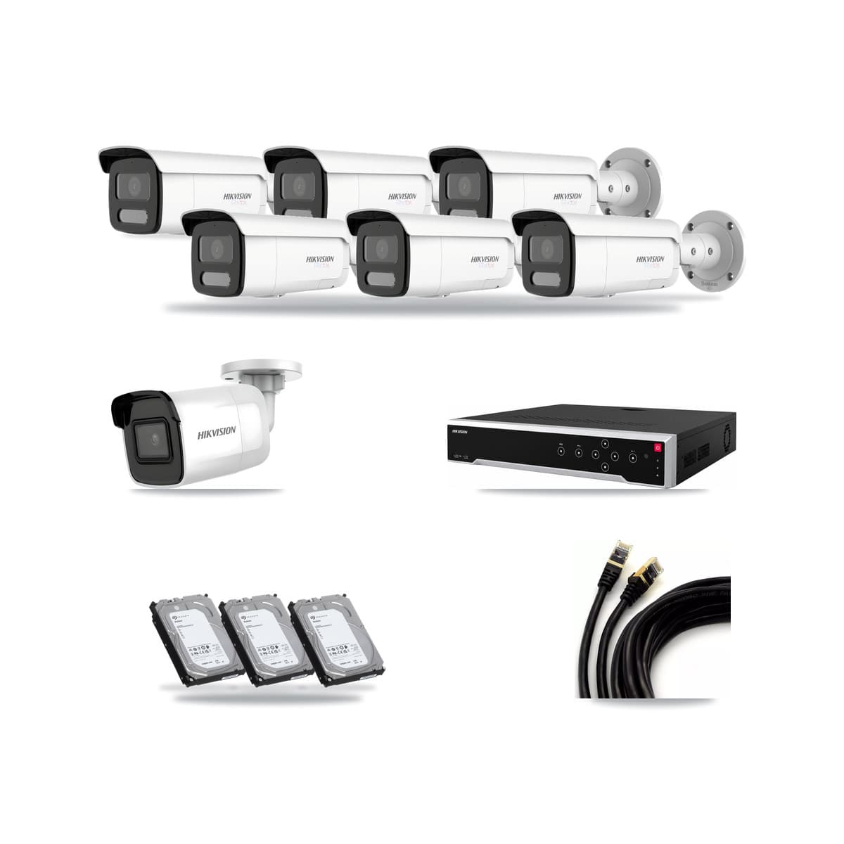 Hikvision 32-Channel 4K CCTV Kit — 1 DS-2CD2085G1 + 6 DS-2CD2T87G2H Bullet Cameras + 3× 6TB Recording - Image 1