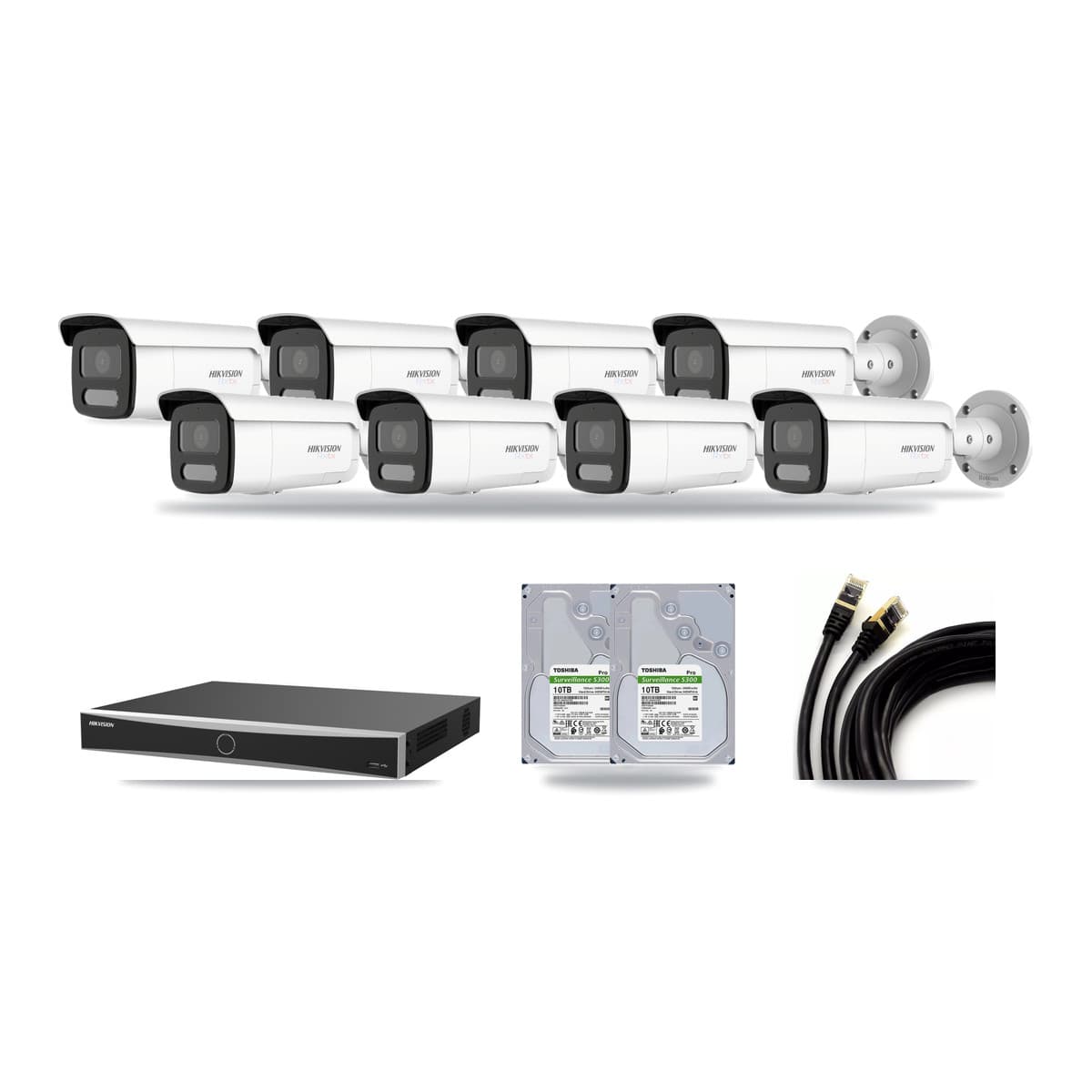 Hikvision 16-Channel 4K CCTV Kit — 8 White Bullet Cameras + 2× 10TB Recording (DS-7616NXI Recorder) - Image 1