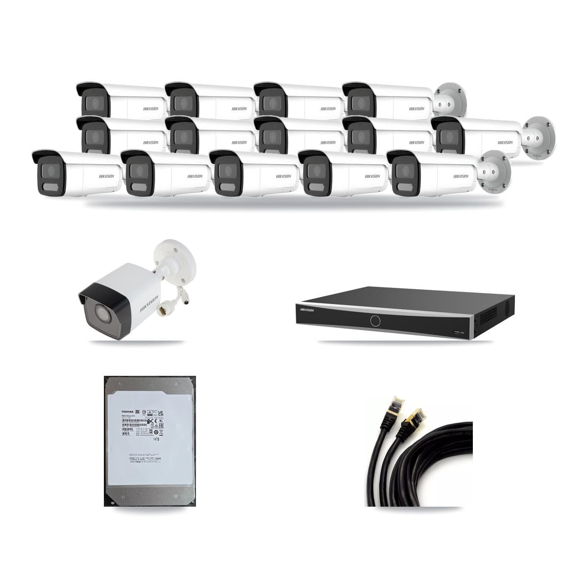 Hikvision 16-Channel 4MP – 5MP CCTV Kit — 1 5MP + 14 4MP Bullet Cameras + 14TB Recording - Image 1