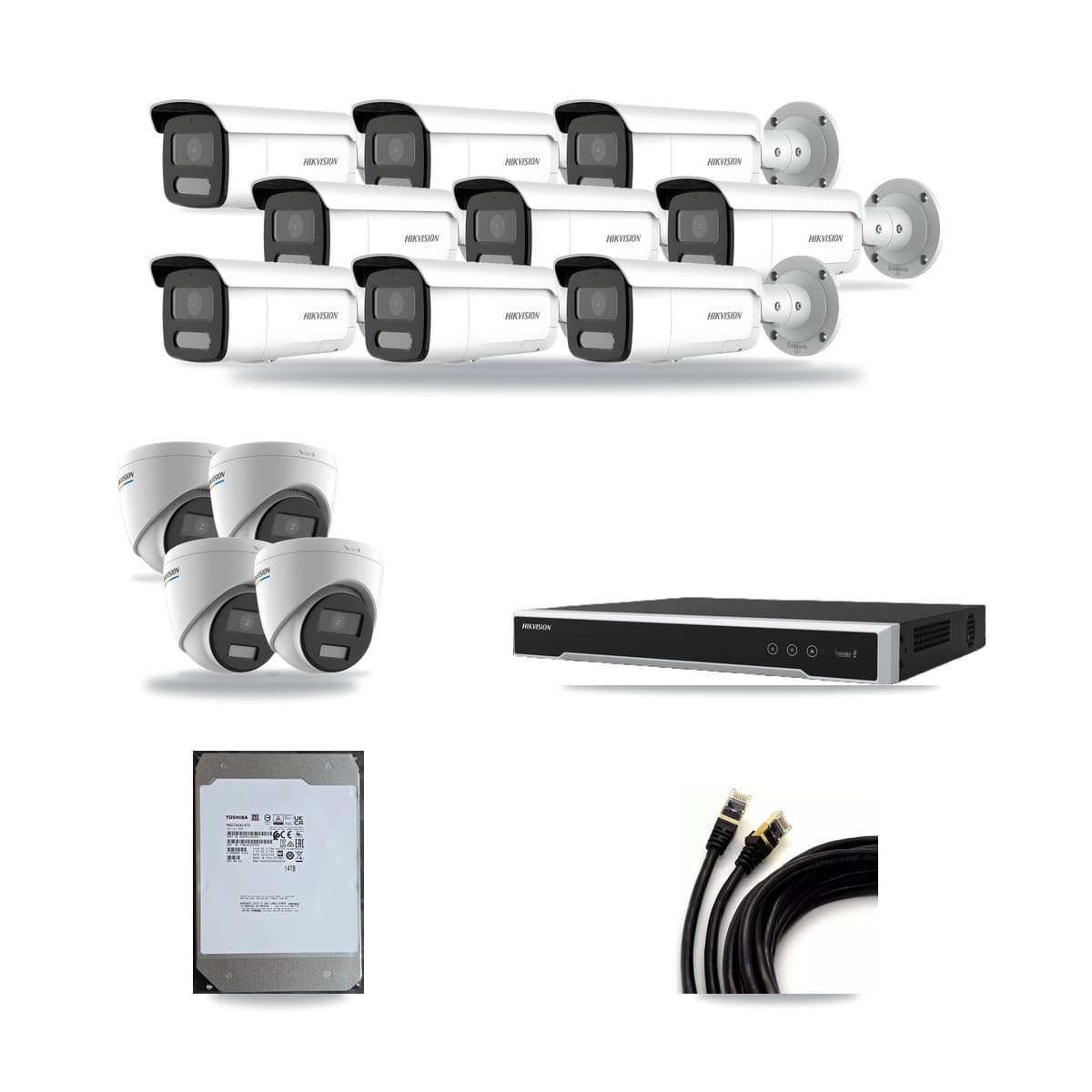 Hikvision 16-Channel 2MP – 4MP CCTV Kit — 4 2MP Turret + 9 4MP Bullet Cameras + 14TB Recording - Image 1