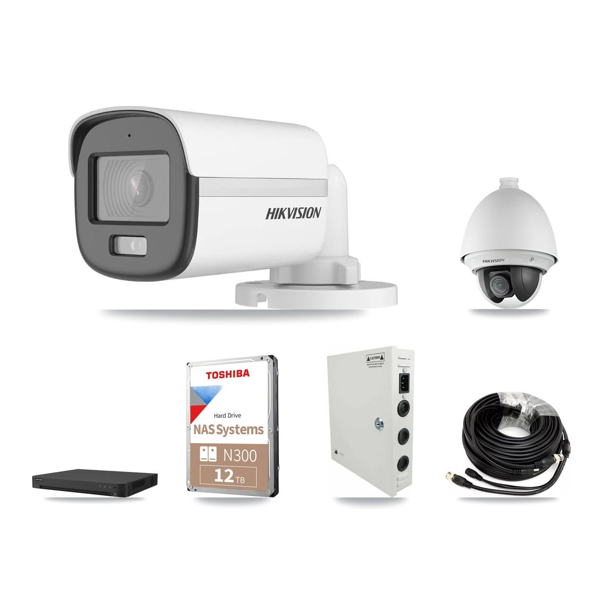 Hikvision 32-Channel 2MP – 5MP CCTV Kit — 7 DS-2AE4225T 2MP PTZ + 14 DS-2CE12KF0T 5MP Bullet Cameras + 2× 12TB Recording