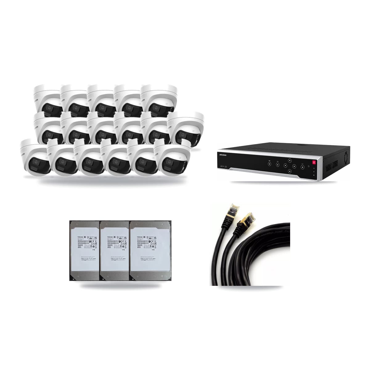 Hikvision 32-Channel 4K CCTV Kit — 17 DS-2CD1383G2P Turret Cameras + 3× 14TB Recording - Image 1