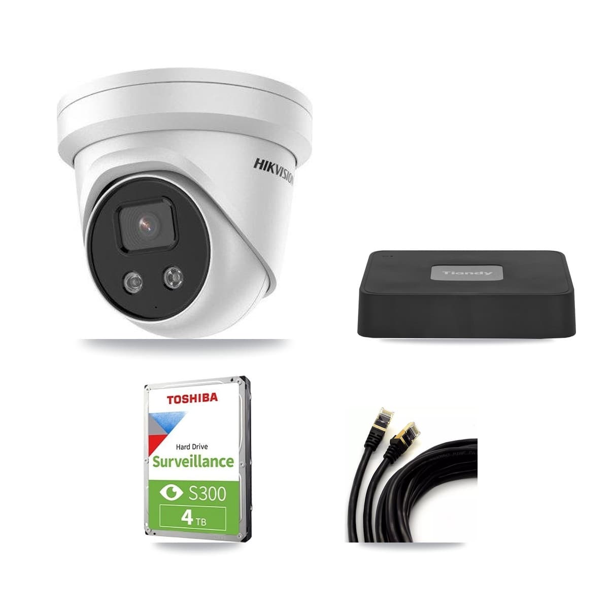 Hikvision & Tiandy 4-Channel 5MP CCTV Kit — 2 Turret + 1 Dome Cameras + 4TB Recording