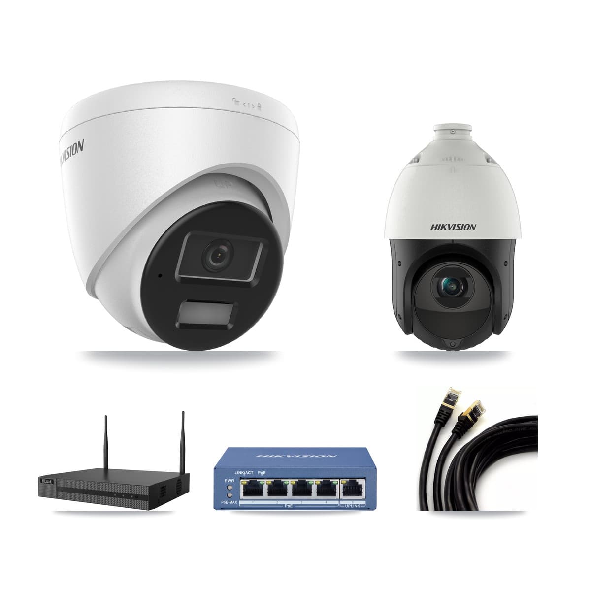 Hikvision & HiLook 4-Channel 4MP CCTV Kit — 1 Turret + 1 PTZ Cameras + 3TB Recording
