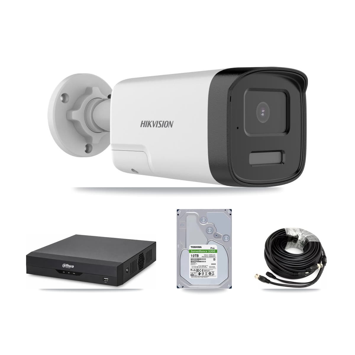 Hikvision & Dahua 4-Channel 5MP CCTV Kit — 4 DS-2CE17K0T Bullet Cameras + 10TB Recording
