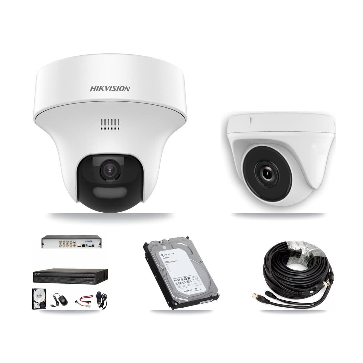 Hikvision & Dahua 8-Channel 2MP – 5MP CCTV Kit — 4 DS-2CE70K0T 5MP Turret + 1 White HDT-2MP-N20W 2MP Dome Cameras + 6TB Recording