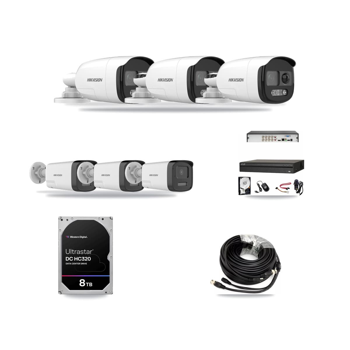 Hikvision & Dahua 8-Channel 5MP CCTV Kit — 3 DS-2CE12KF3T + 3 DS-2CE17K0T Bullet Cameras + 8TB Recording - Image 1