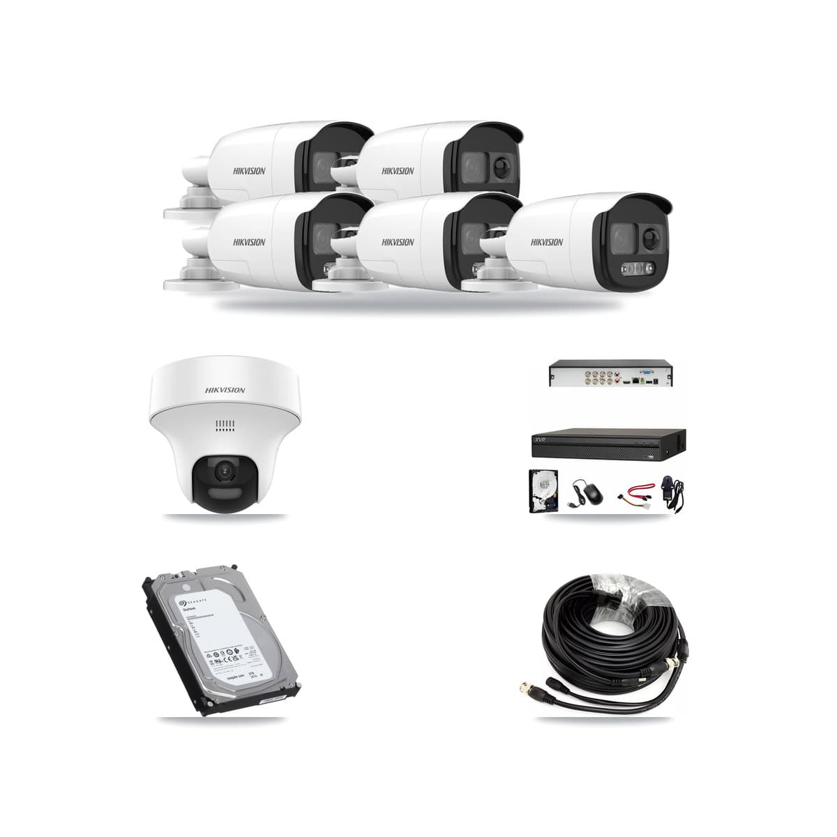 Hikvision & Dahua 8-Channel 5MP CCTV Kit — 5 DS-2CE12KF3T Bullet + 1 DS-2CE70K0T Turret Cameras + 6TB Recording - Image 1