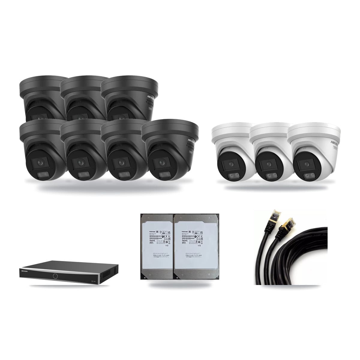 Hikvision 16-Channel 4K CCTV Kit — 3 + 7 Black Turret Cameras + 2× 14TB Recording - Image 1