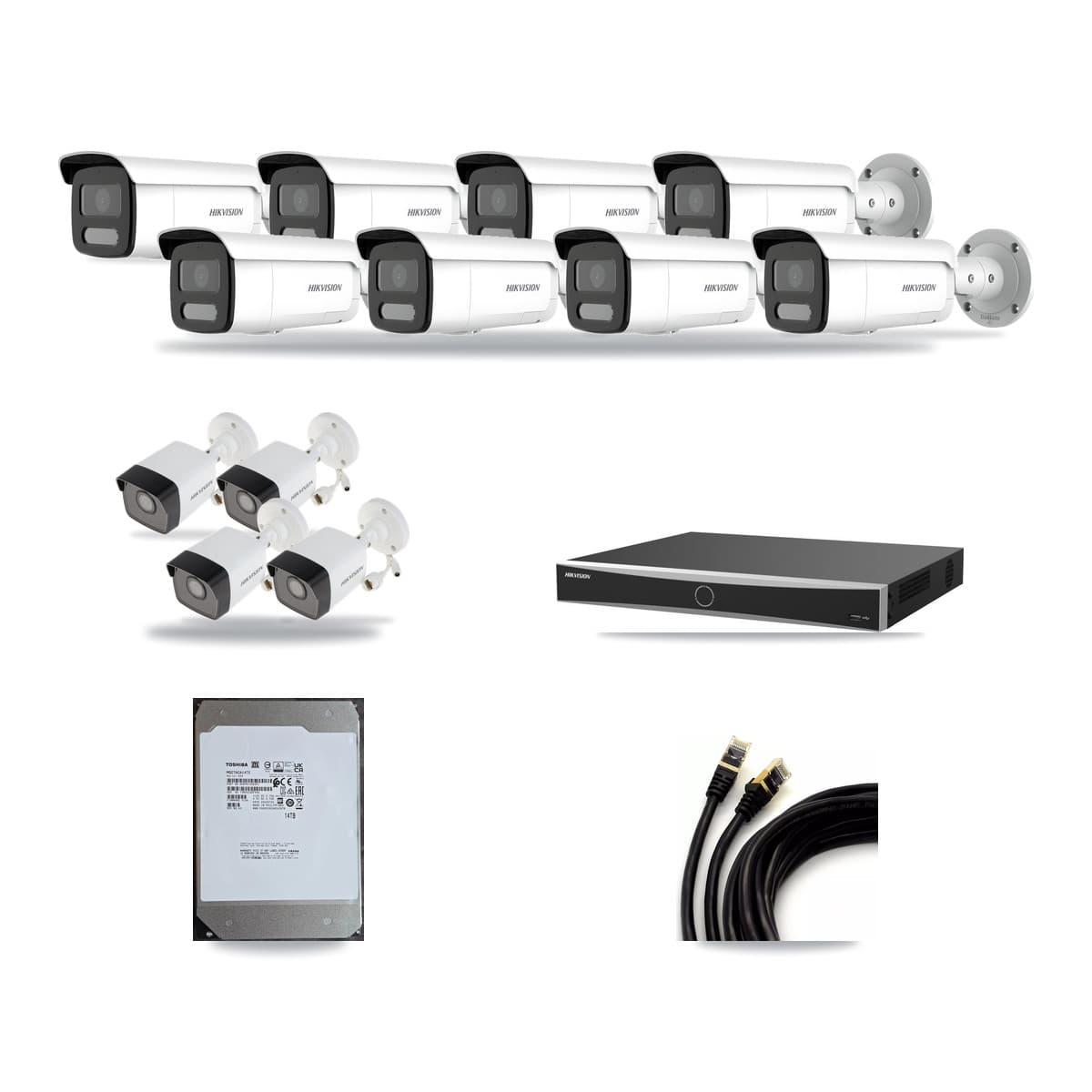 Hikvision 16-Channel 4MP – 5MP CCTV Kit — 4 5MP + 8 4MP Bullet Cameras + 14TB Recording (DS-7616NXI Recorder) - Image 1