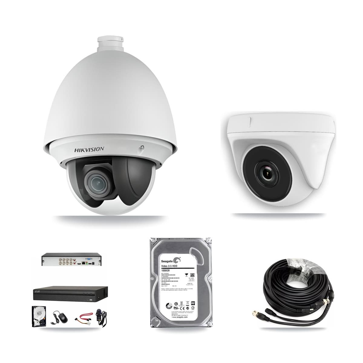 Hikvision & Dahua 8-Channel 2MP CCTV Kit — 1 PTZ + 1 White Dome Cameras + 1TB Recording (XVR-3108AD Recorder) - Image 1