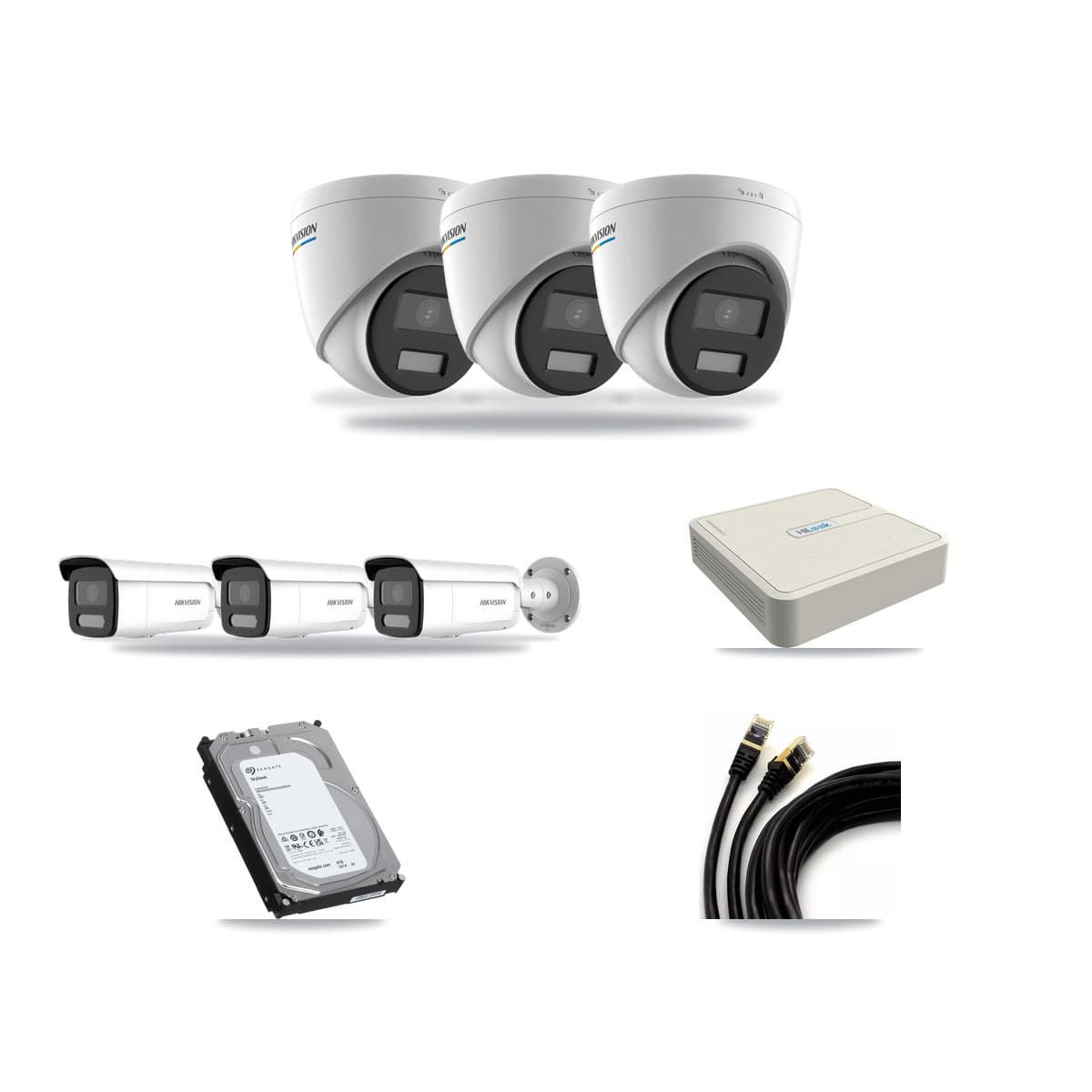Hikvision & HiLook 8-Channel 2MP – 4MP CCTV Kit — 3 2MP Turret + 3 4MP Bullet Cameras + 6TB Recording (NVR-108H-D Recorder) - Image 1