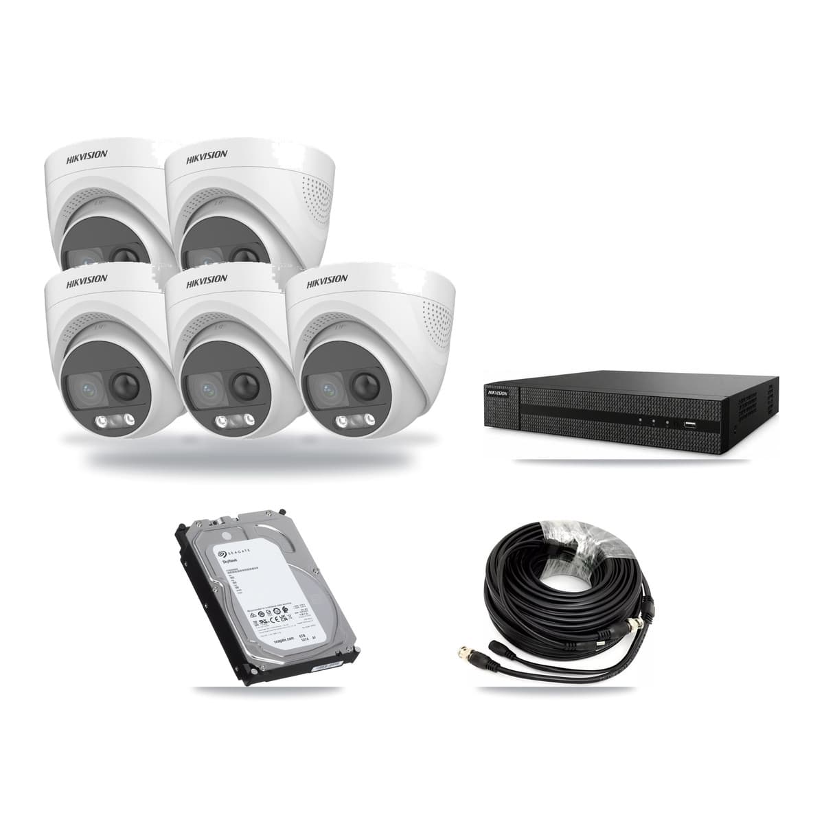 Hikvision 8-Channel 5MP CCTV Kit — 5 DS-2CE72KF3T Turret Cameras + 6TB Recording (DVR-8CH Recorder) - Image 1