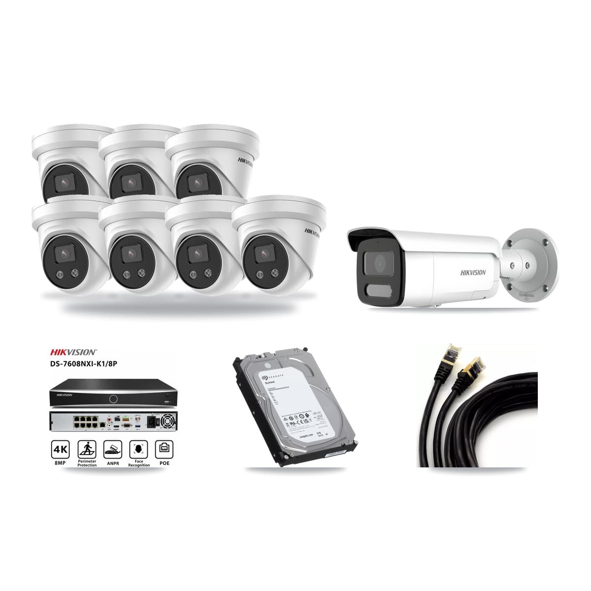 Hikvision 8-Channel 4MP – 5MP CCTV Kit — 1 4MP Bullet + 7 5MP Turret Cameras + 6TB Recording - Image 1