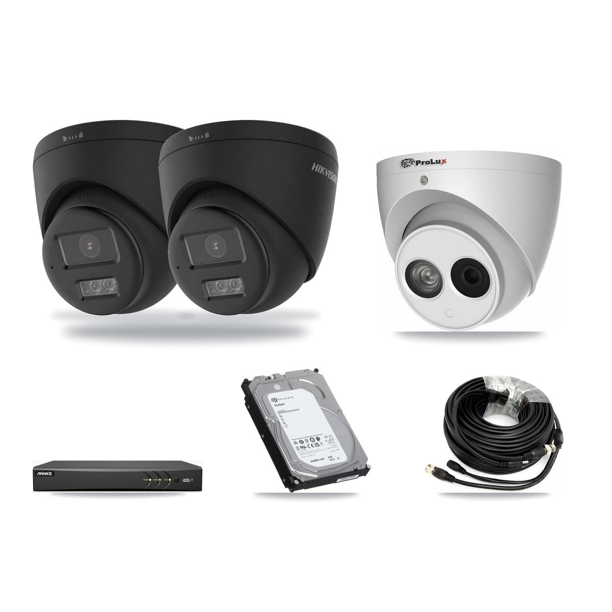 4-Channel 4MP – 4K CCTV Kit — 2 Black 4K + 1 4MP Turret Cameras + 6TB Recording (AN-DV4-8MP Recorder) - Image 1