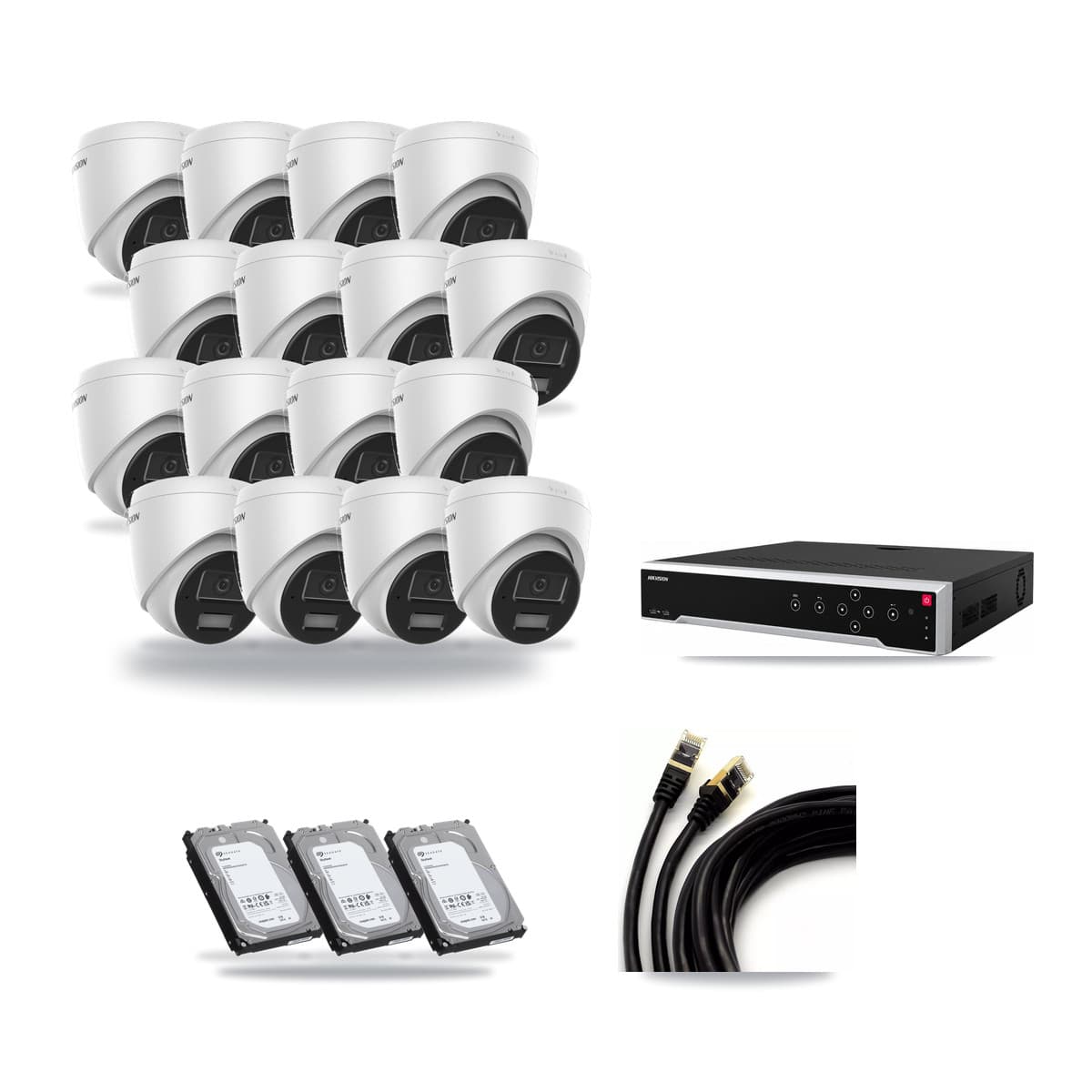 Hikvision 32-Channel 4MP CCTV Kit — 16 DS-2CD1343G2 Turret Cameras + 3× 6TB Recording - Image 1