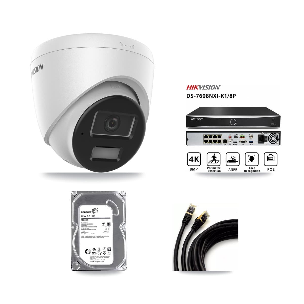 Hikvision 8-Channel 4MP CCTV Kit — 1 DS-2CD1343G2 Turret Camera + 1TB Recording (DS-7608NXI Recorder) - Image 1