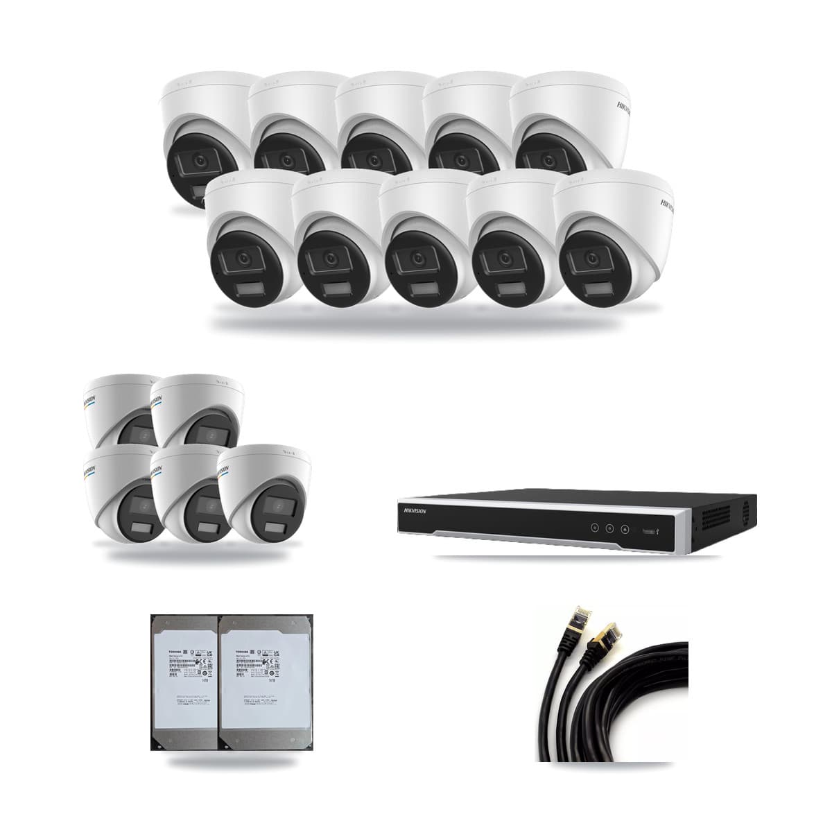 Hikvision 16-Channel 2MP – 4K CCTV Kit — 5 2MP + 10 4K Turret Cameras + 2× 14TB Recording - Image 1