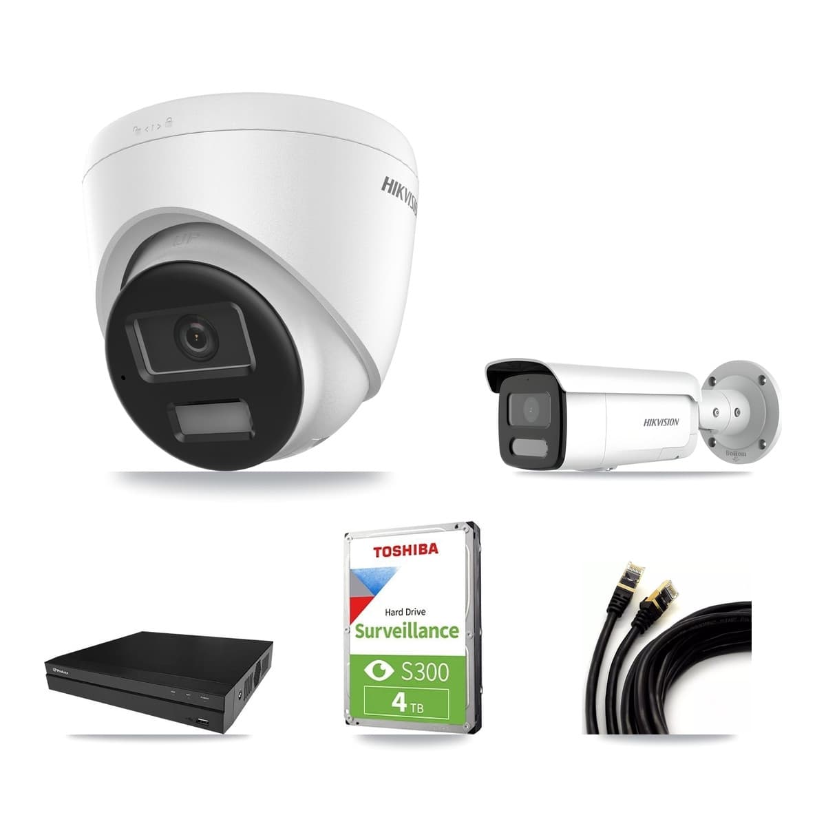 Hikvision & Prolux 8-Channel 4MP – 4K CCTV Kit — 1 DS-2CD1383G2-LIU 4K Turret + 1 DS-2CD2T47G2H-LISU/SL 4MP Bullet Cameras + 4TB Recording (PXN-2108HS-8P-4K Recorder) - Image 1