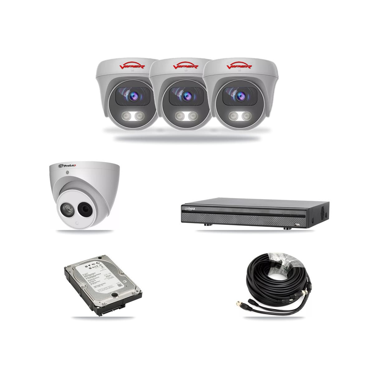 8-Channel 4MP – 5MP CCTV Kit — 1 4MP Turret + 3 White 5MP Cameras + 5TB Recording (DH-XVR5108H Recorder) - Image 1