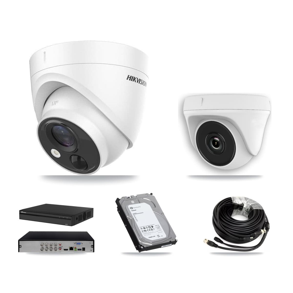 Hikvision & Prolux 8-Channel 2MP – 5MP CCTV Kit — 3 DS-2CE71H0T 5MP Turret + 3 White HDT-2MP-N20W 2MP Dome Cameras + 6TB Recording (PXD-5108HS Recorder) - Image 1