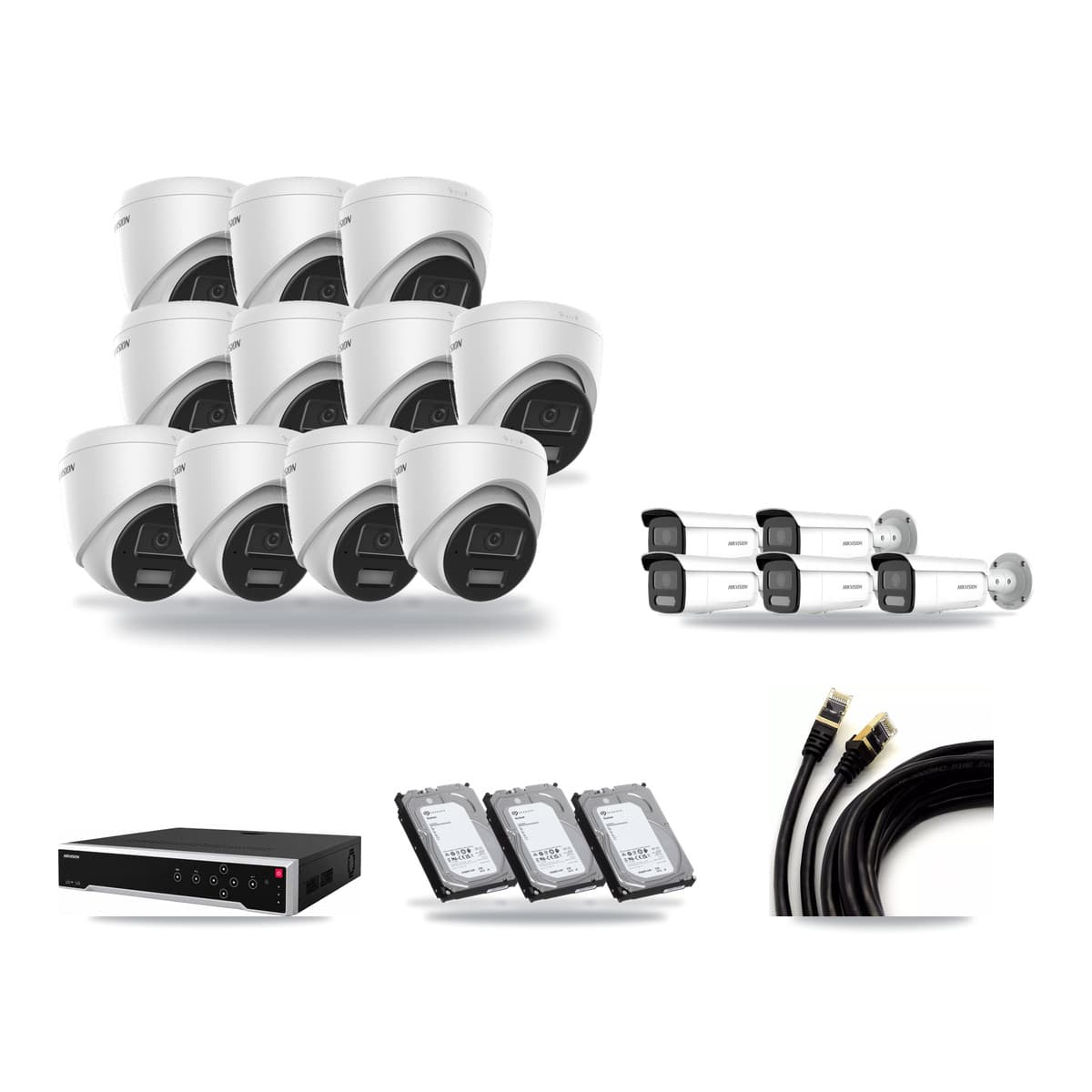 Hikvision 32-Channel 4MP CCTV Kit — 11 Turret + 5 Bullet Cameras + 3× 6TB Recording - Image 1