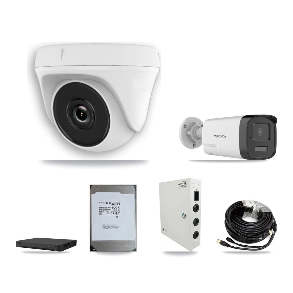 Hikvision 16-Channel 2MP – 5MP CCTV Kit — 5 DS-2CE17K0T 5MP Bullet + 10 White HDT-2MP-N20W 2MP Dome Cameras + 14TB Recording