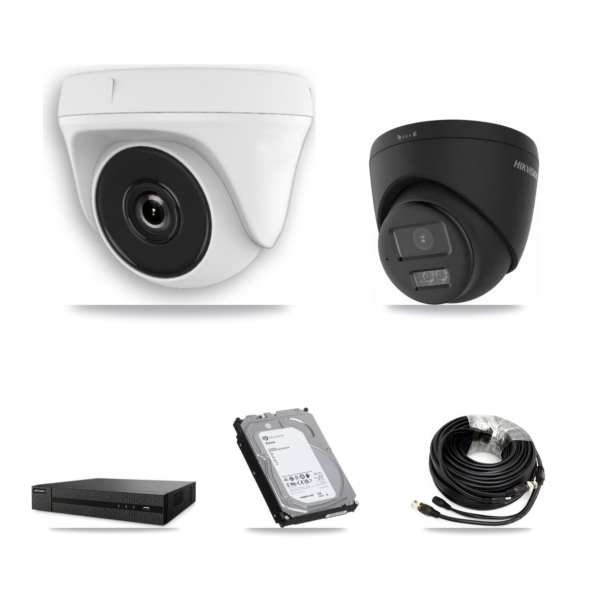 Hikvision 8-Channel 2MP – 4K CCTV Kit — 1 Black 4K Turret + 3 White 2MP Dome Cameras + 6TB Recording (DVR-8CH Recorder)