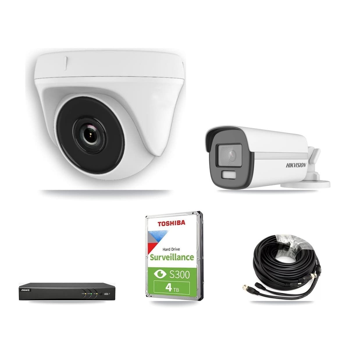 Hikvision & ANNKE 4-Channel 2MP – 4K CCTV Kit — 1 4K Bullet + 2 2MP Dome Cameras + 4TB Recording