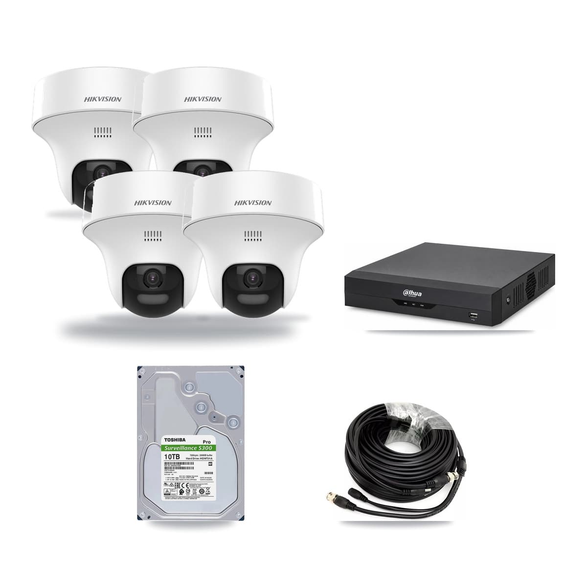 Hikvision & Dahua 4-Channel 5MP CCTV Kit — 4 DS-2CE70K0T Turret Cameras + 10TB Recording - Image 1