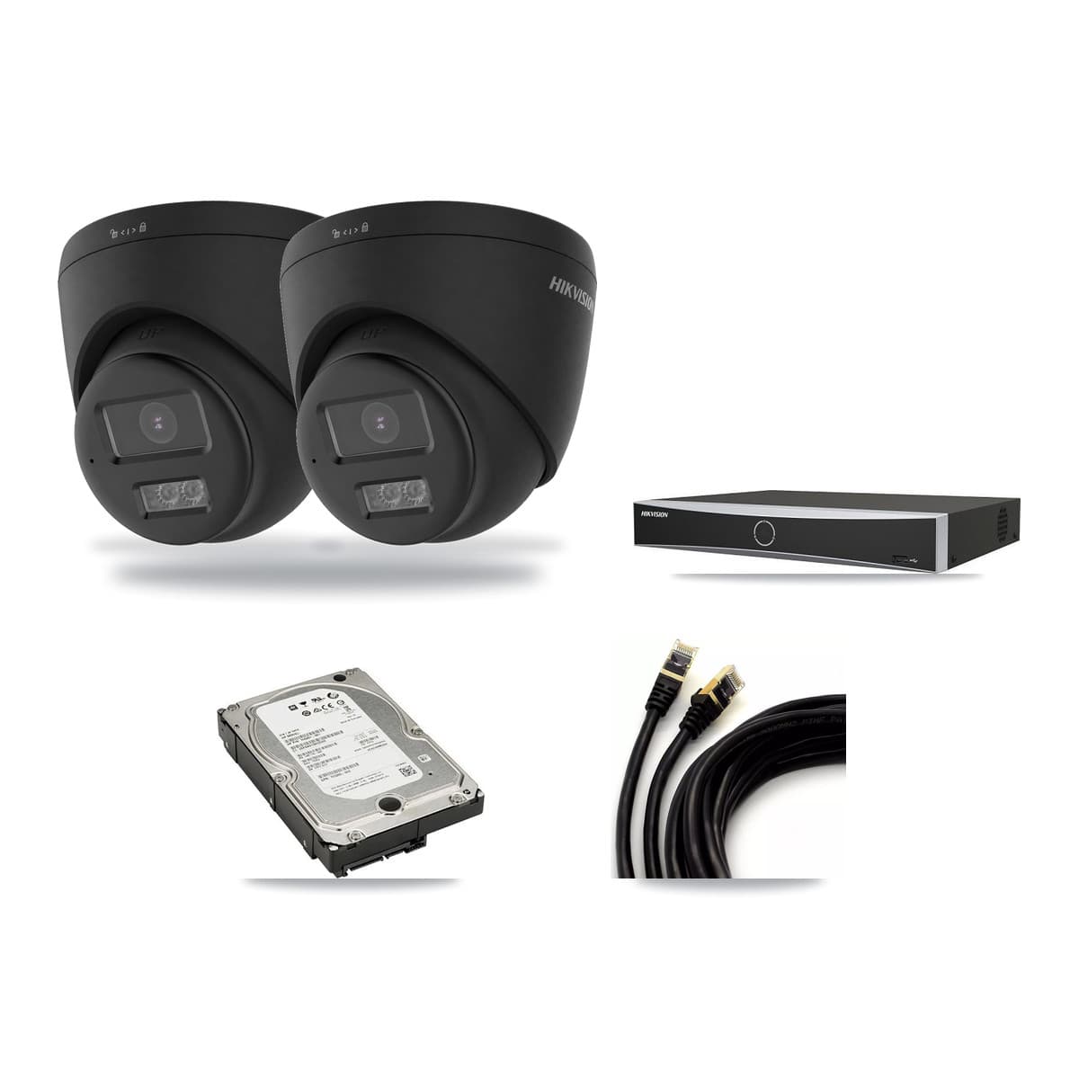 Hikvision 4-Channel 4K CCTV Kit — 2 Black DS-2CD1383G2 Turret Cameras + 5TB Recording - Image 1