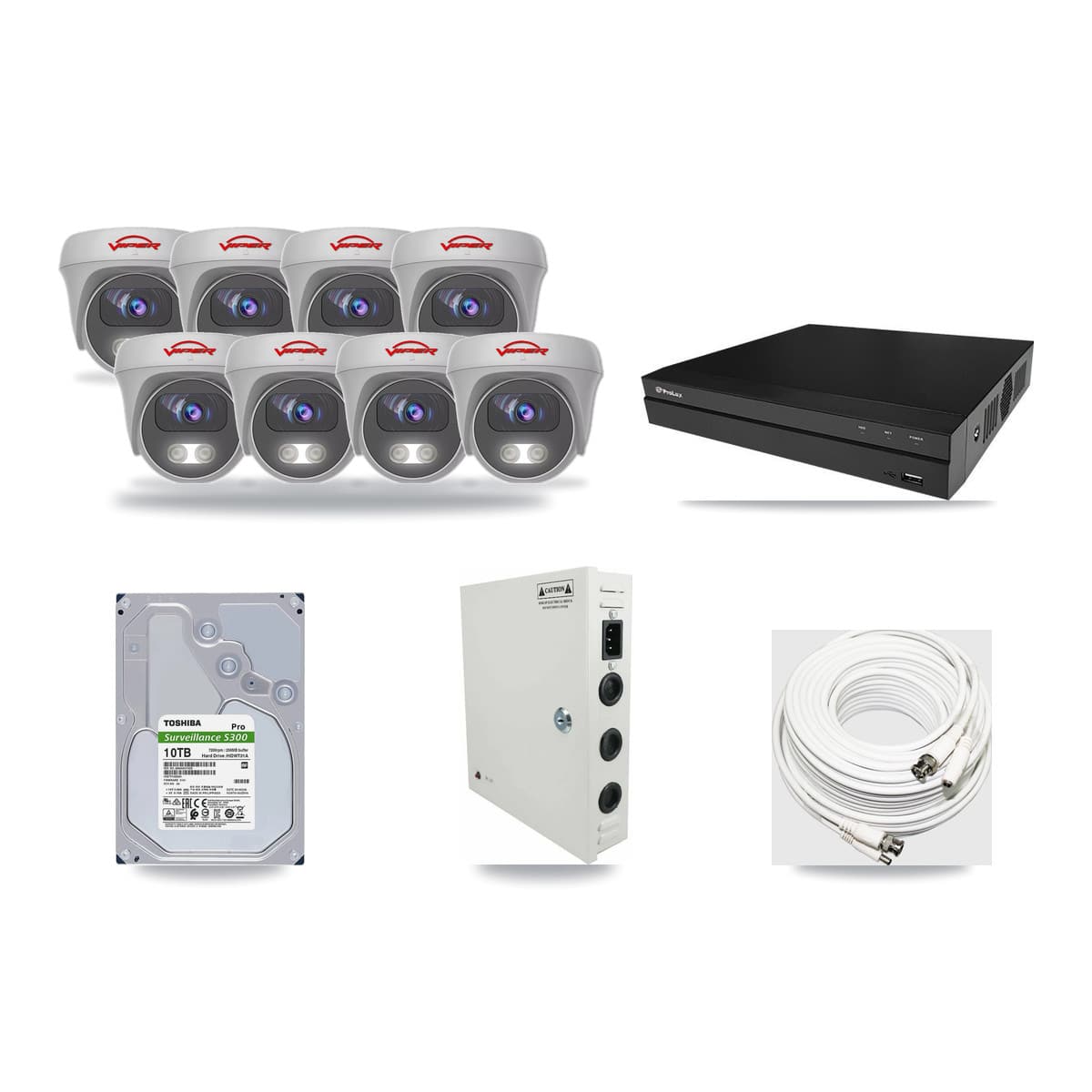 Viper & Prolux 8-Channel 5MP CCTV Kit — 8 White Cameras + 10TB Recording (PXD-5208AN Recorder) - Image 1