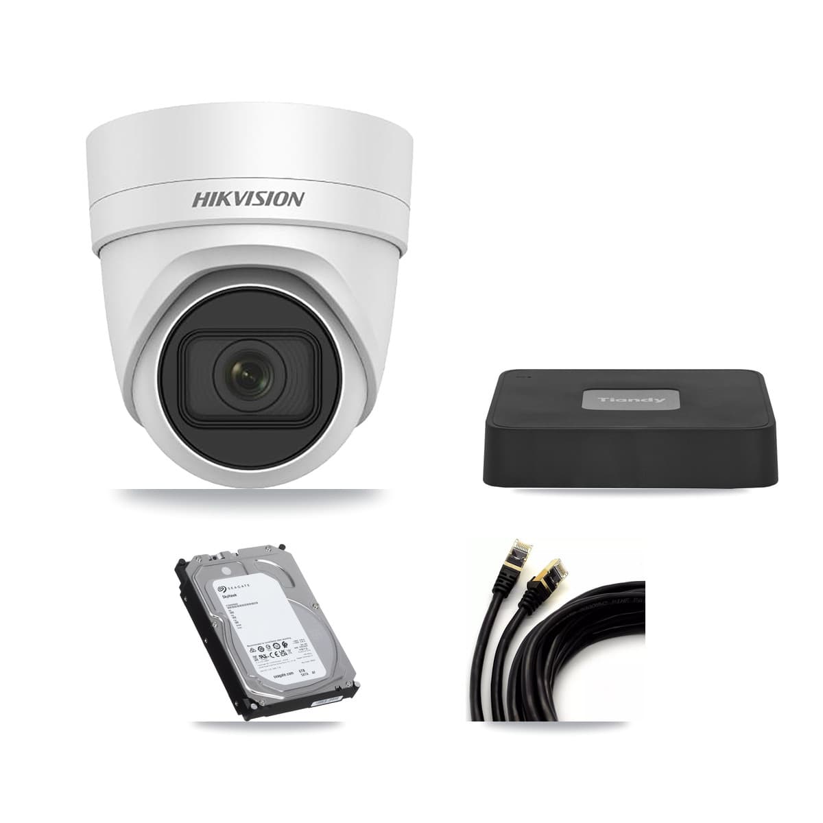 Hikvision & Tiandy 4-Channel 4MP CCTV Kit — 4 DS-2CD2H45FWD Turret Cameras + 6TB Recording