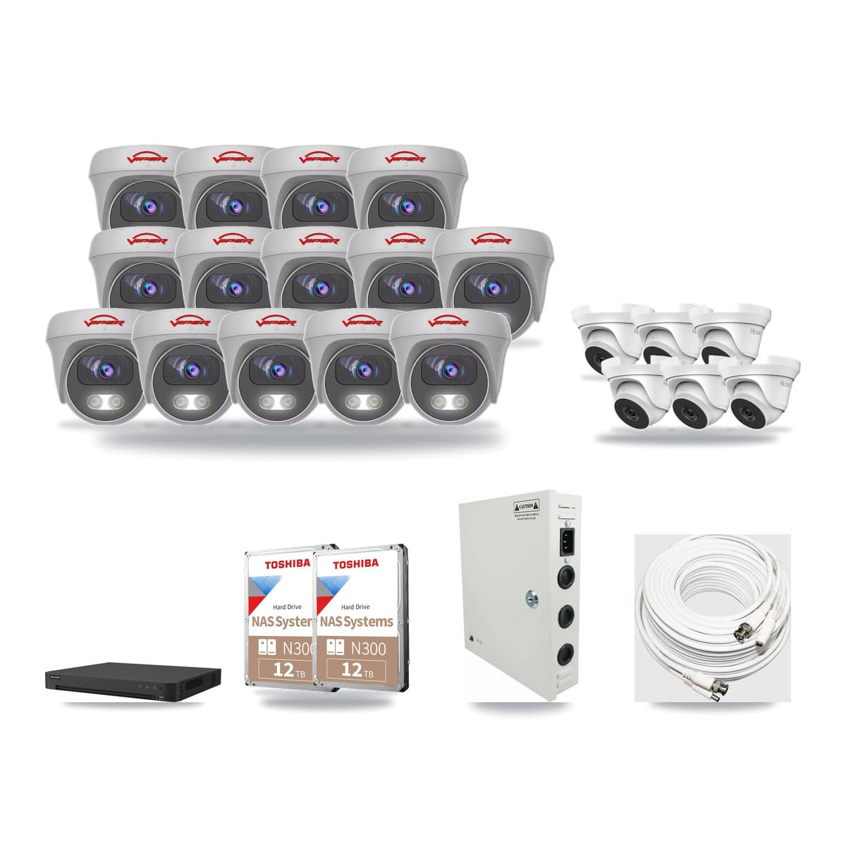 32-Channel 4MP – 5MP CCTV Kit — 6 4MP Turret + 14 White 5MP Cameras + 2× 12TB Recording (IDS-7232HQHI Recorder) - Image 1