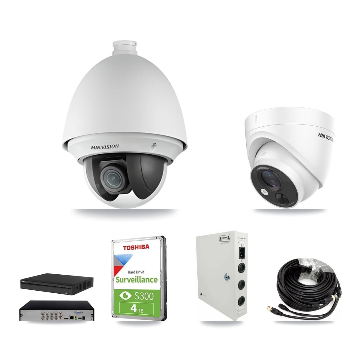 Hikvision & Prolux 8-Channel 2MP – 5MP CCTV Kit — 2 DS-2AE4225T 2MP PTZ + 2 DS-2CE71H0T 5MP Turret Cameras + 4TB Recording