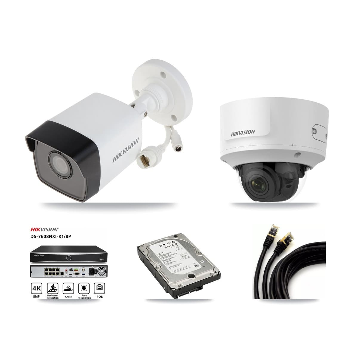 Hikvision 8-Channel 2MP – 5MP CCTV Kit — 3 5MP Bullet + 1 2MP Dome Cameras + 5TB Recording (DS-7608NXI Recorder)