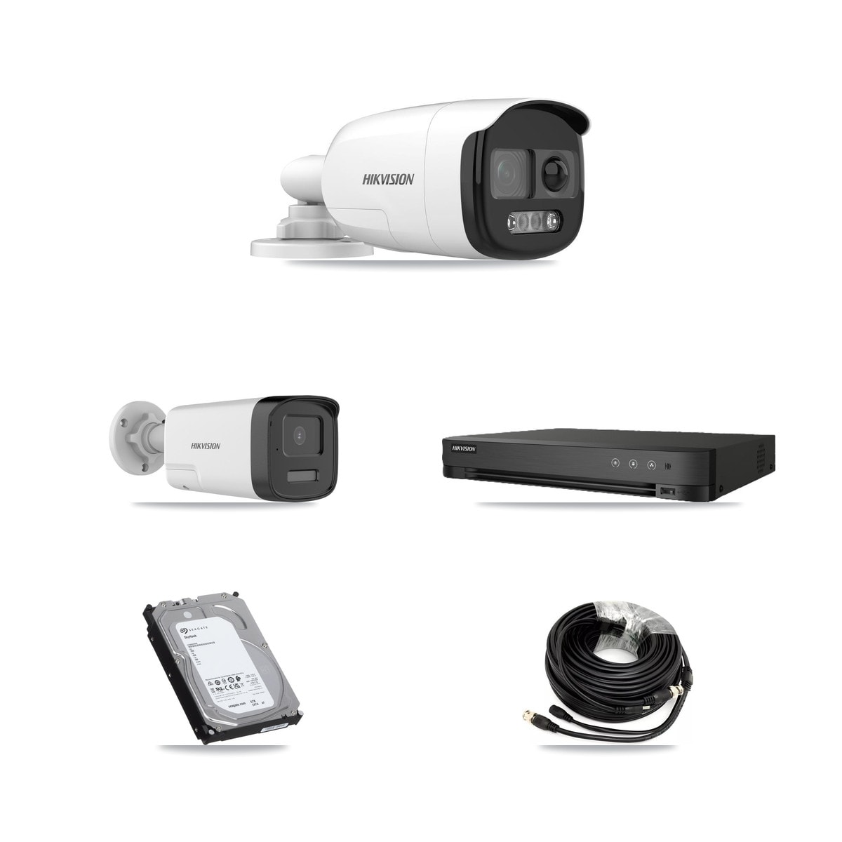 Hikvision IDS-7208HUHI-M1/E 8-Channel DVR CCTV Kit — 2× DS-2CE12KF3T-PIRXO Bullet + 2× DS-2CE17K0T-LXTS Bullet 5MP Cameras + 6TB HDD