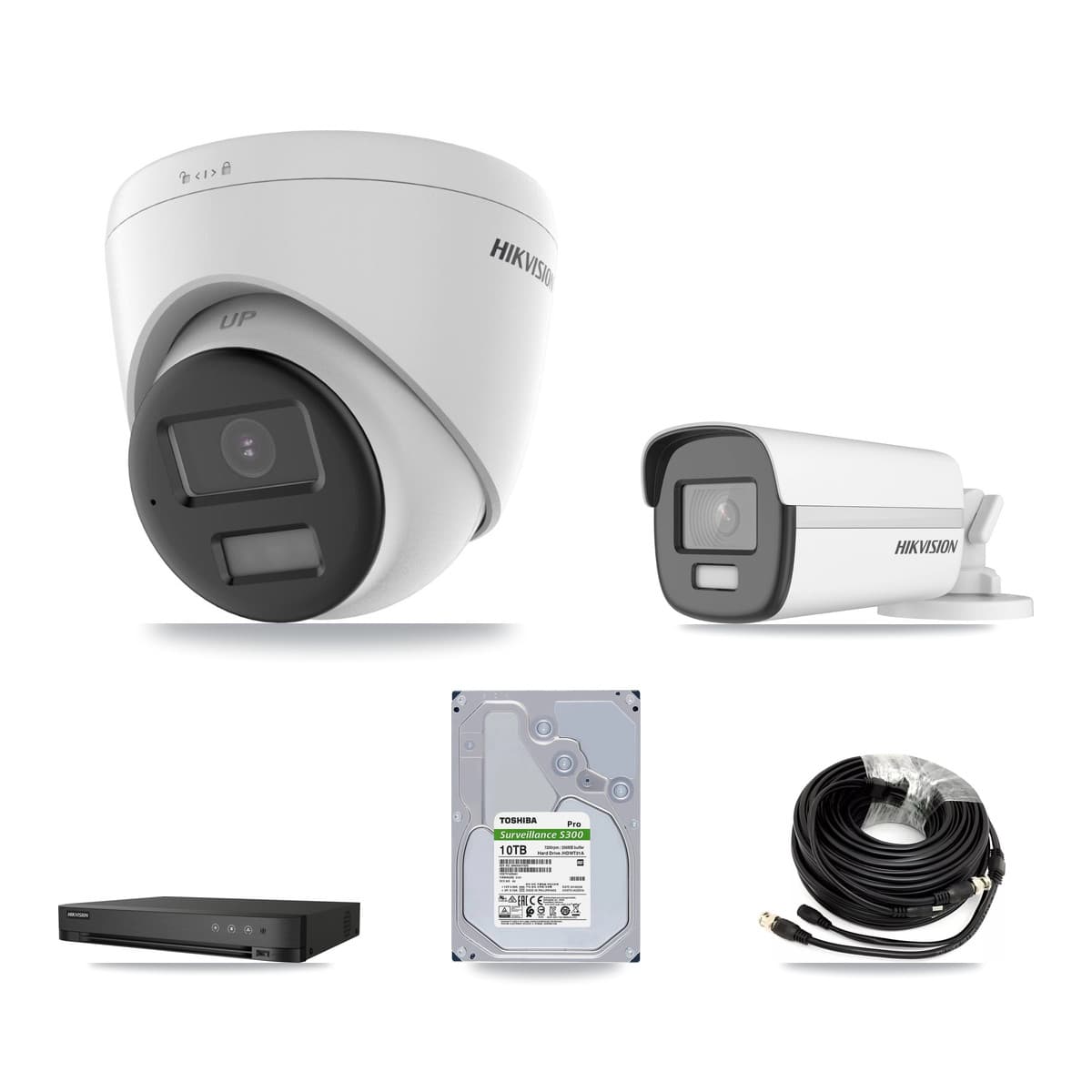 Hikvision 4-Channel 4K CCTV Kit — 1 Bullet + 3 Turret Cameras + 10TB Recording (IDS-7204HUHI Recorder)