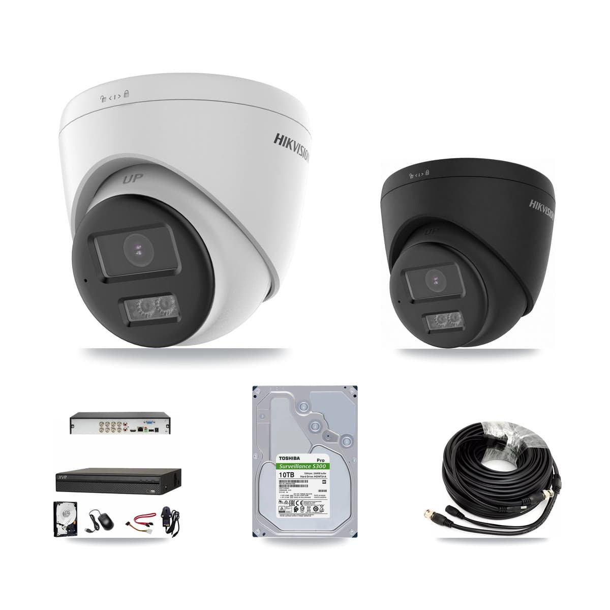 Hikvision & Dahua 8-Channel 5MP – 4K CCTV Kit — 4 DS-2CE78K0T-LTS 5MP + 4 Black DS-2CE78U0T-LTS-BLACK 4K Turret Cameras + 10TB Recording (XVR-3108AD-4K Recorder)
