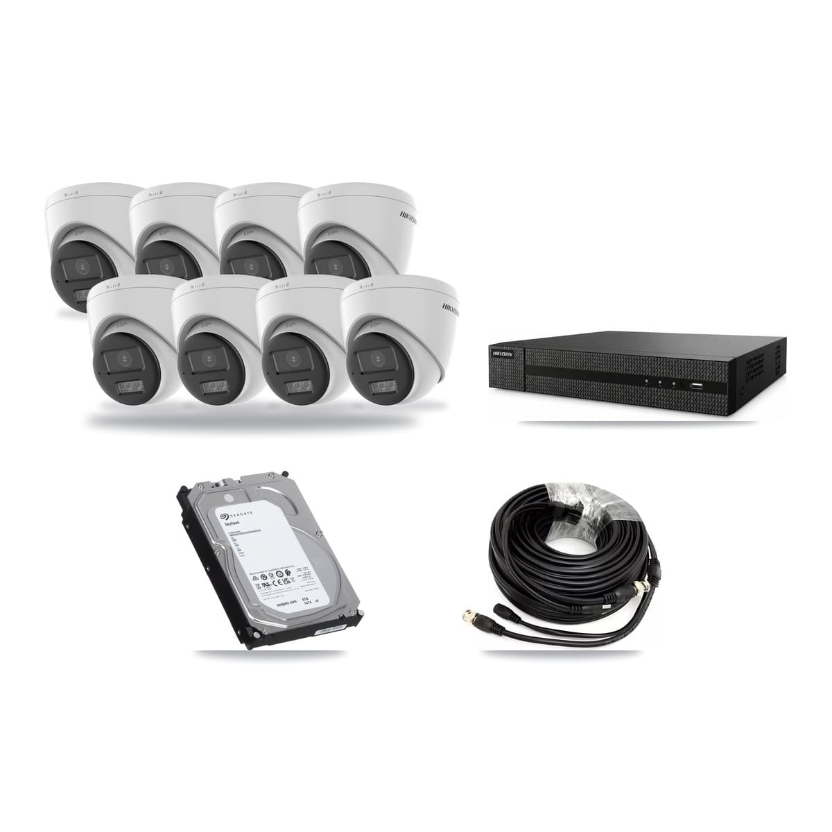 Hikvision 8-Channel 5MP CCTV Kit — 8 DS-2CE78K0T-LTS Turret Cameras + 6TB Recording (DVR-8CH-HYL8MP Recorder) - Image 1
