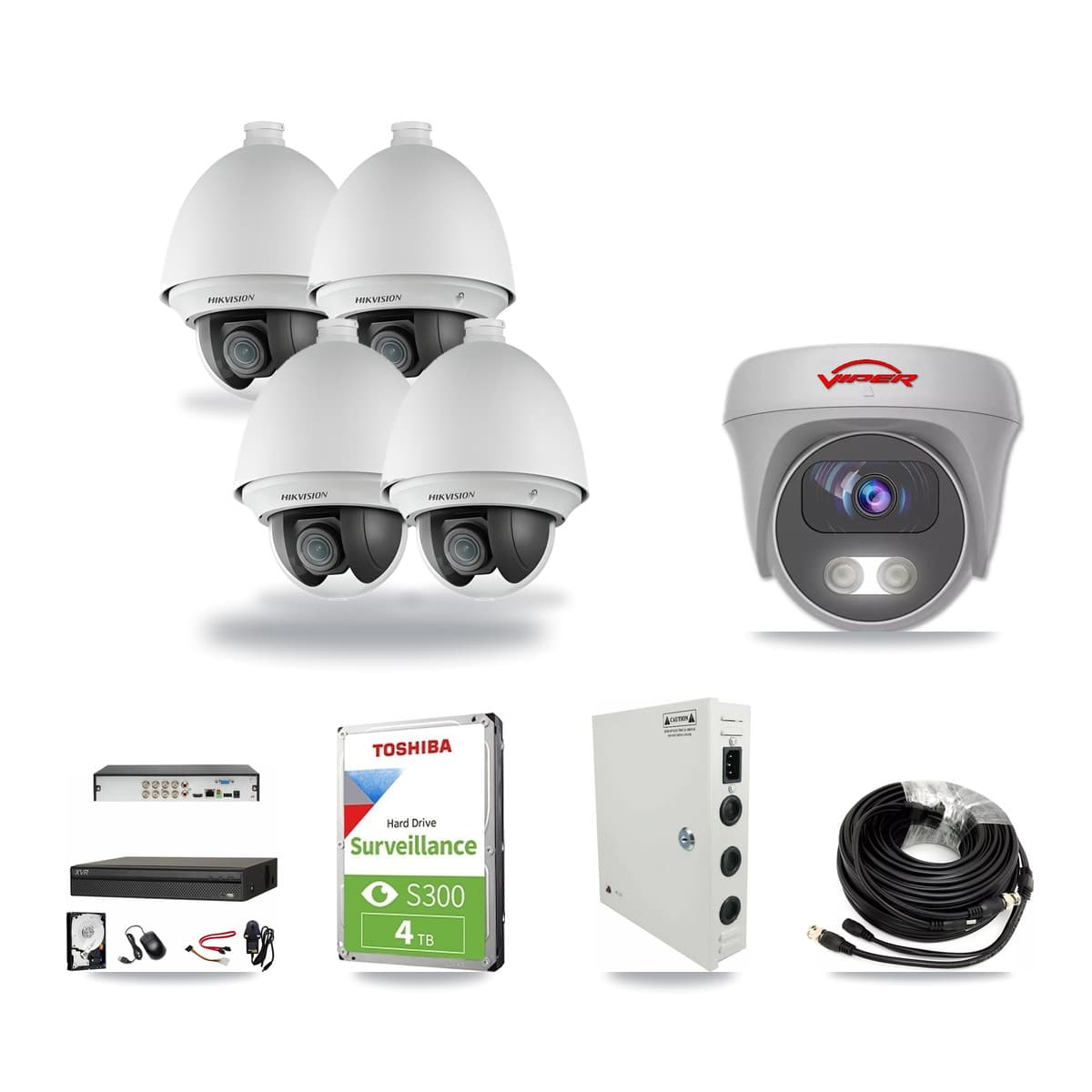 8-Channel 2MP – 5MP CCTV Kit — 4 2MP PTZ + 1 White 5MP Cameras + 4TB Recording (XVR-3108AD Recorder) - Image 1