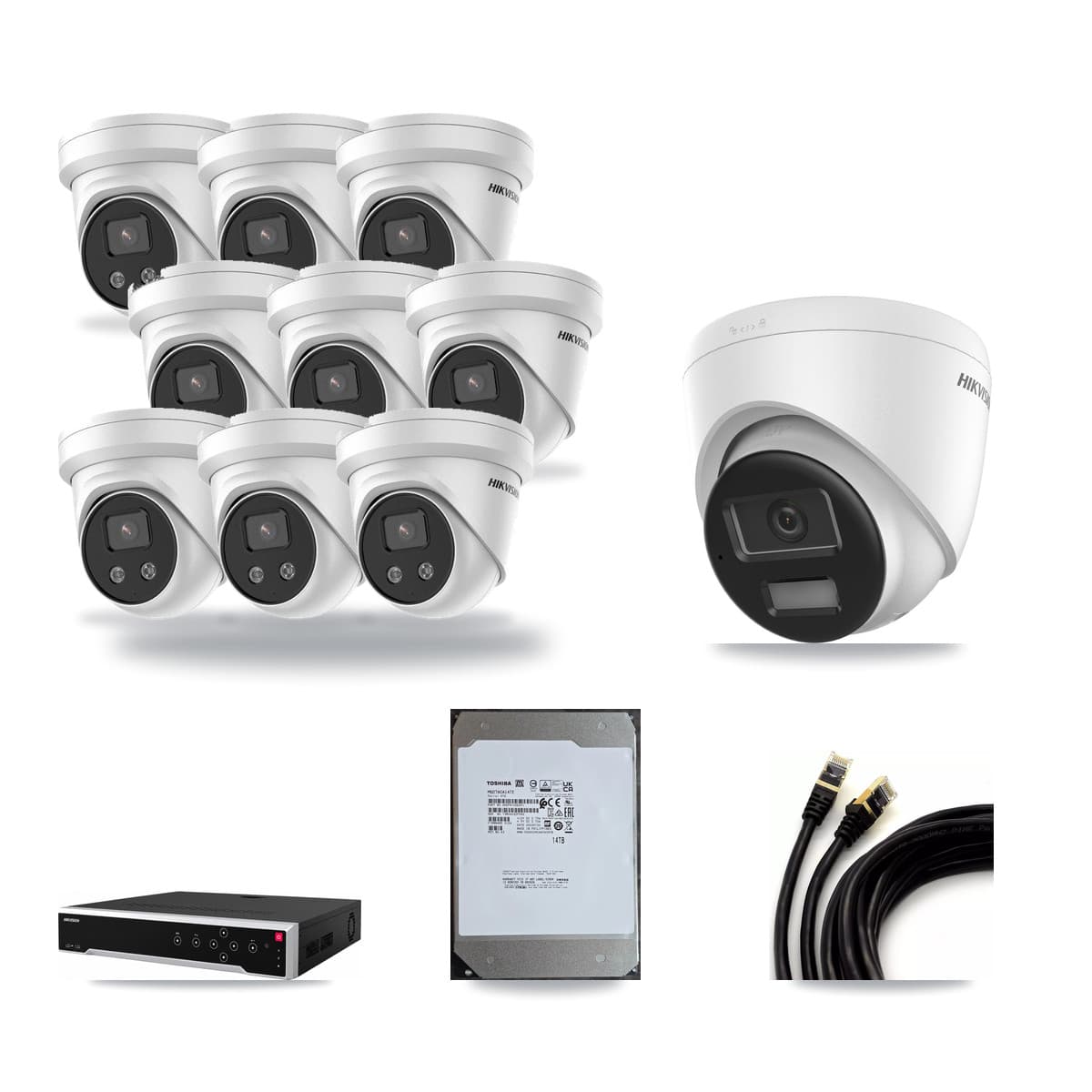 Hikvision 32-Channel 5MP – 4K CCTV Kit — 1 DS-2CD1383G2-LIU 4K + 9 DS-2CD3356G2-ISU 5MP Turret Cameras + 14TB Recording (DS-7732NI-M4/24P Recorder) - Image 1