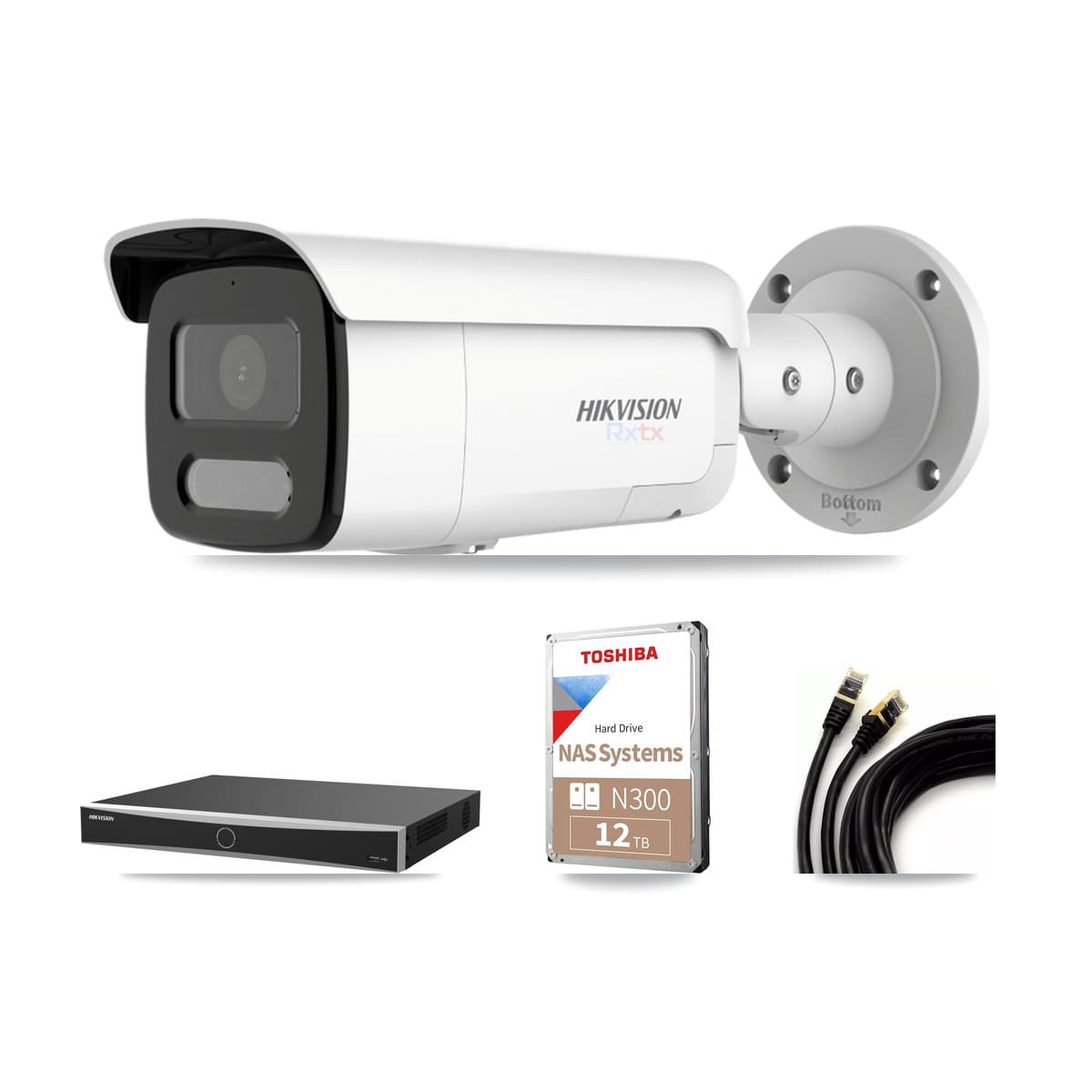 Hikvision 16-Channel 4K CCTV Kit — 9 White Bullet Cameras + 2× 12TB Recording (DS-7616NXI Recorder)