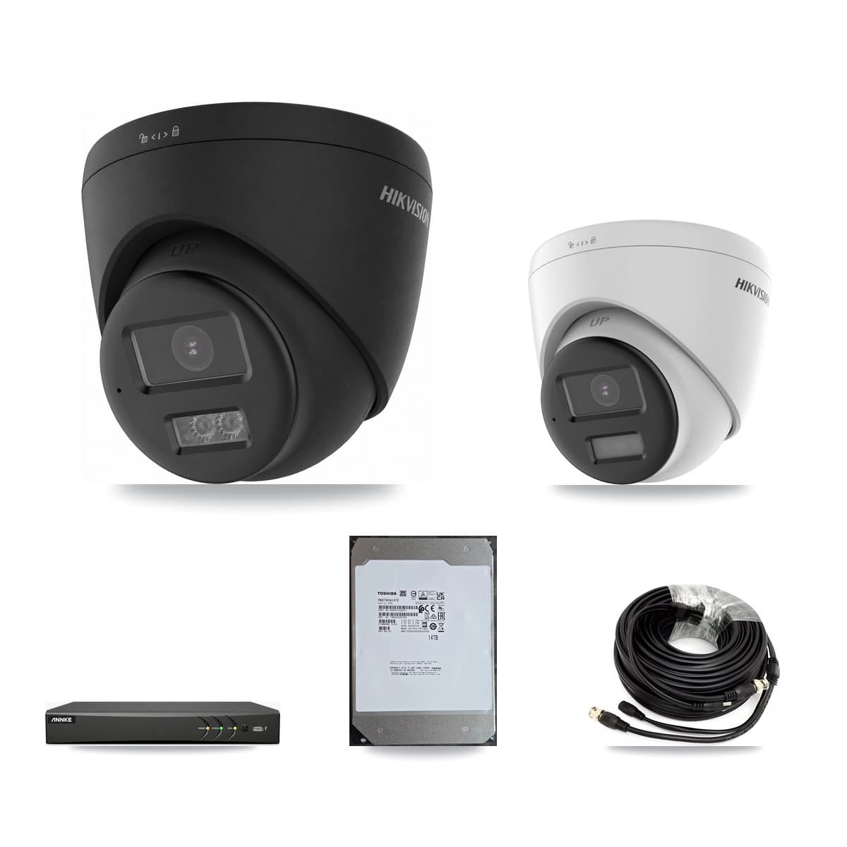 Hikvision & ANNKE 4-Channel 4K CCTV Kit — 1 DS-2CE78U0T + 3 DS-2CE78U0T Turret Cameras + 14TB Recording