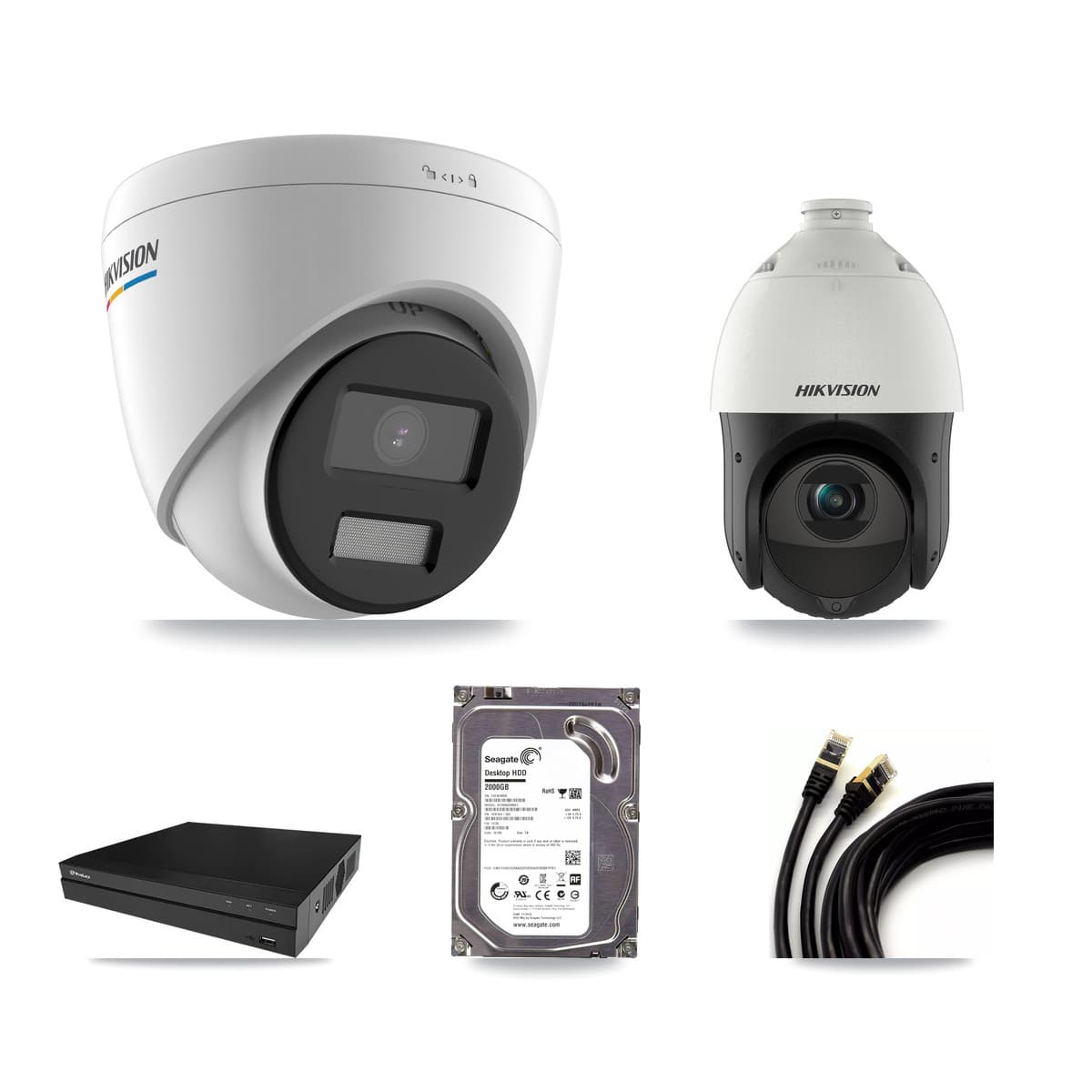 Hikvision & Prolux 8-Channel 2MP – 4MP CCTV Kit — 1 2MP Turret + 1 4MP PTZ Cameras + 2TB Recording - Image 1