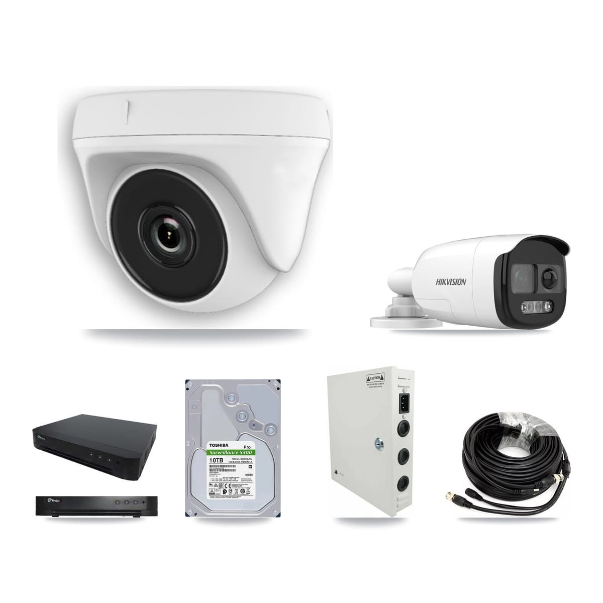 Hikvision & Prolux 16-Channel 2MP – 5MP CCTV Kit — 4 DS-2CE12KF3T 5MP Bullet + 8 White HDT-2MP-N20W 2MP Dome Cameras + 10TB Recording