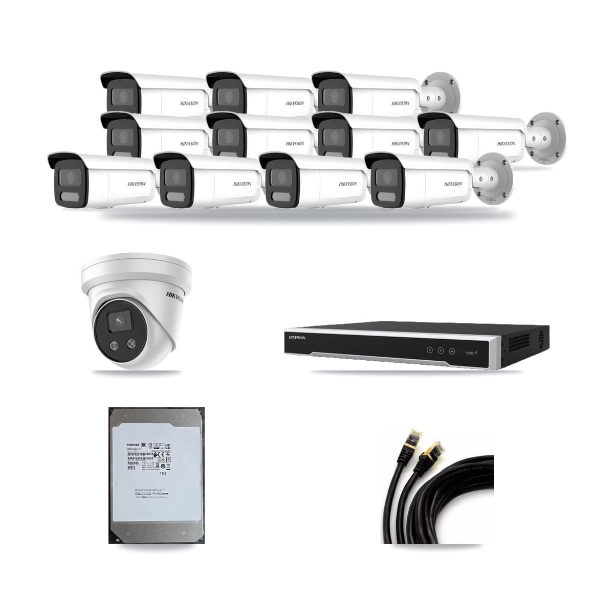 Hikvision 16-Channel 4MP – 5MP CCTV Kit — 11 4MP Bullet + 1 5MP Turret Cameras + 14TB Recording (DS-7616NI-M2 Recorder) - Image 1