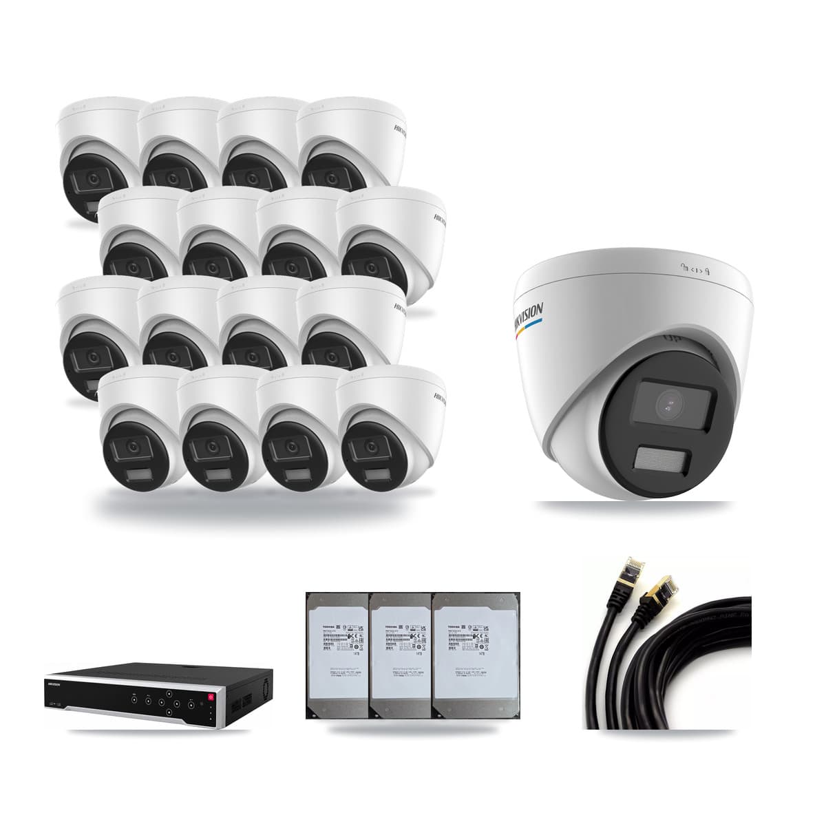 Hikvision 32-Channel 2MP – 4K CCTV Kit — 1 2MP + 16 4K Turret Cameras + 3× 14TB Recording - Image 1