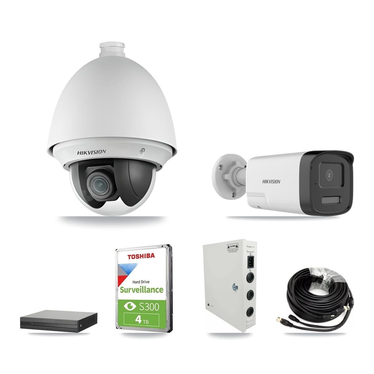 Hikvision 16-Channel 2MP – 5MP CCTV Kit — 2 DS-2AE4225T 2MP PTZ + 2 DS-2CE17K0T 5MP Bullet Cameras + 4TB Recording