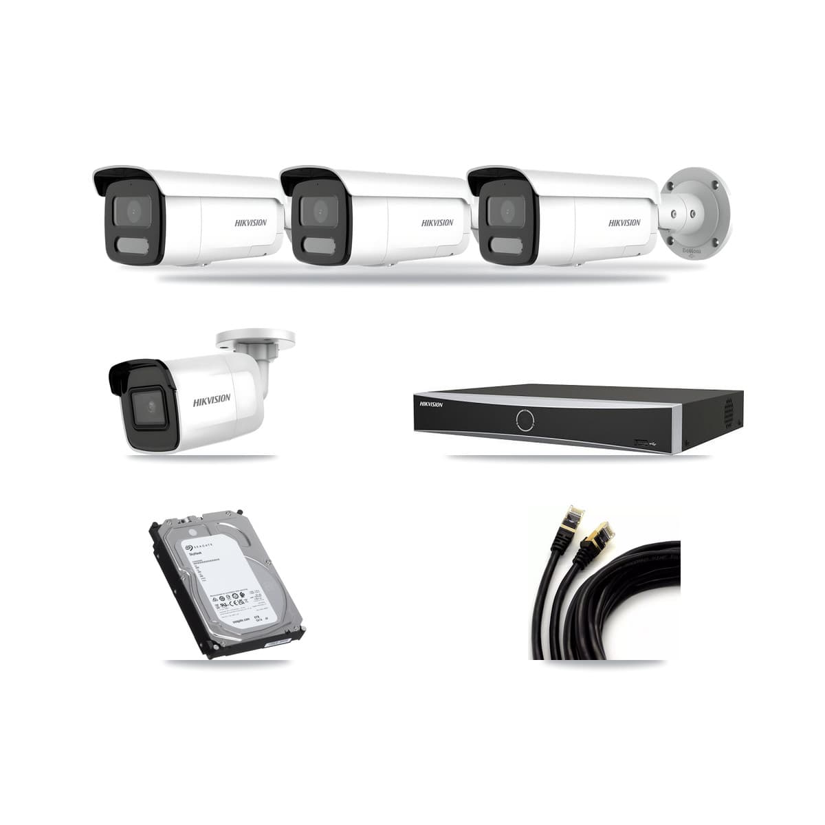 Hikvision 4-channel CCTV kit: 4 cameras (3× 4MP Bullet + 1× 4K Bullet), 6TB hard drive